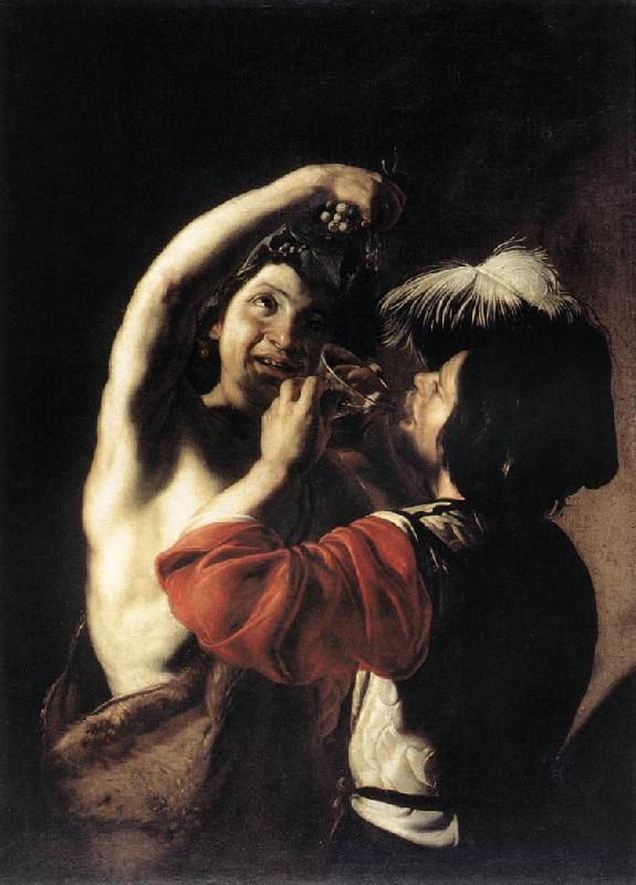 MANFREDI, Bartolomeo Bacchus and a Drinker d Sweden oil painting art